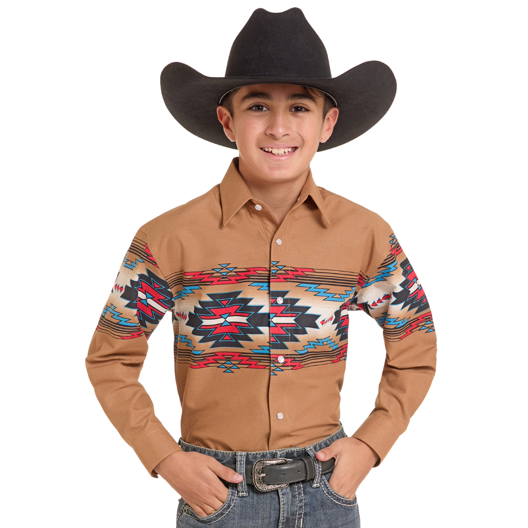 Rock & Roll Denim Youth Boy's Tan Snap Shirt SBN2S10142