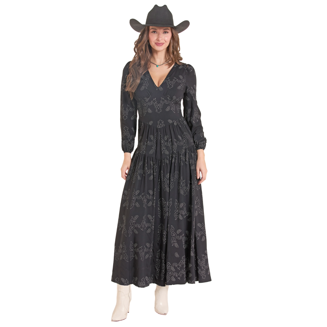Rock & Roll Denim Ladies Black Bootstitch Print Dress BWD2R10023