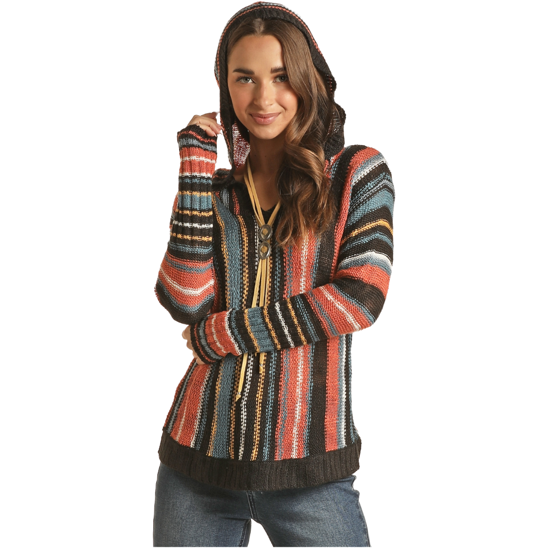 Panhandle® Ladies Boho Stripe Knit Rust Hoodie RRWT94R04P-90