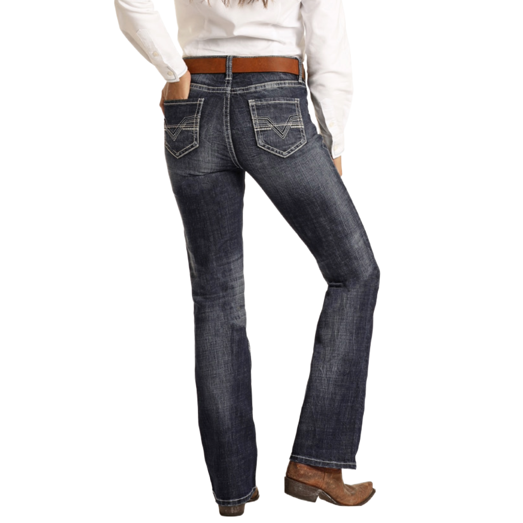 Rock & Roll Denim Juniors Dark Wash Mid Rise Jeans W7-3550