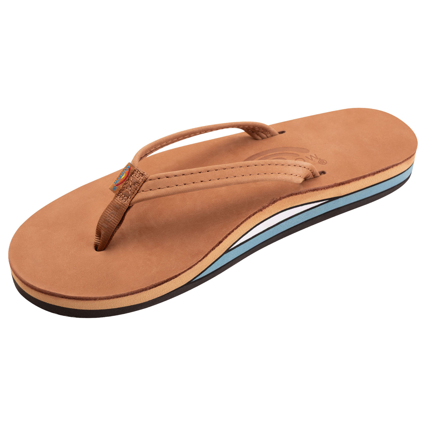 Rainbow Ladies Premier Tan & Blue Leather Double Layer 1/2" Narrow Strap Sandal 302ALTSN-TBLU