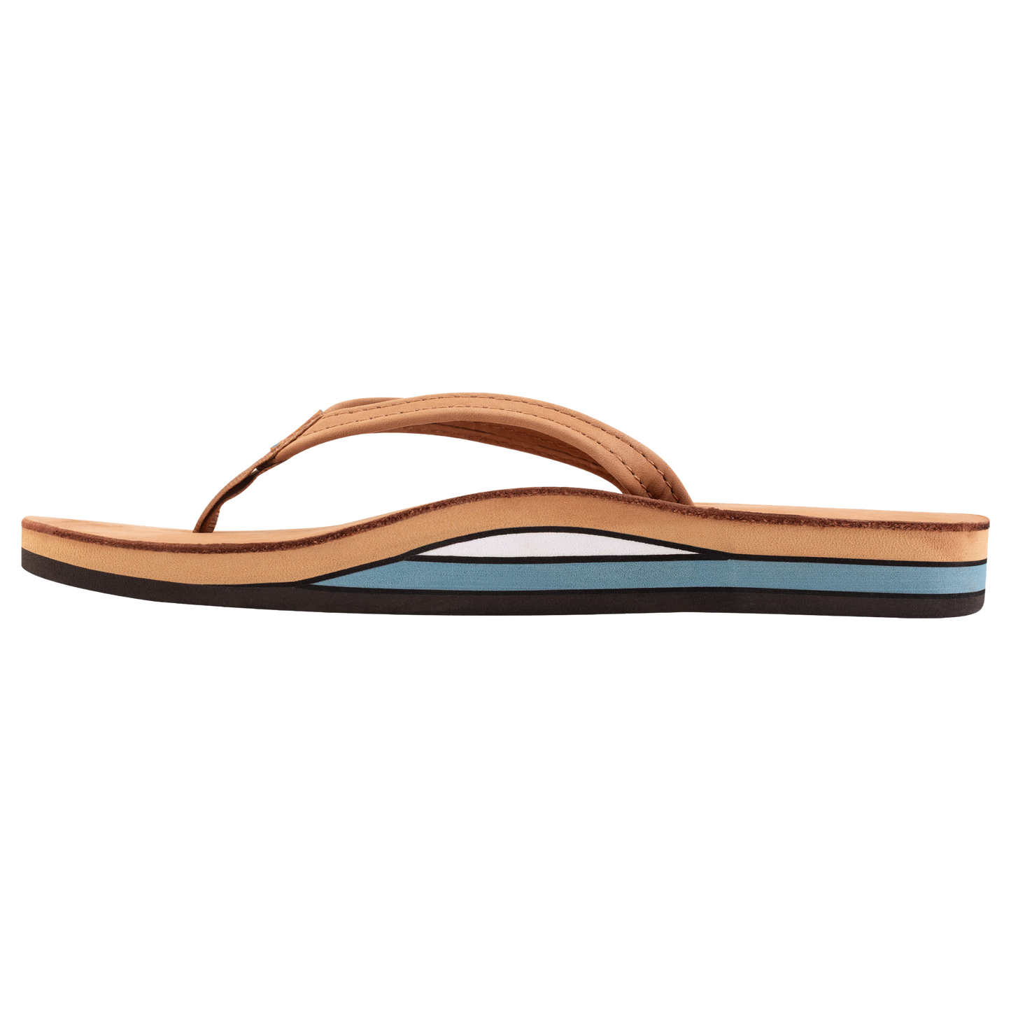 Rainbow Ladies Premier Tan & Blue Leather Double Layer 1/2" Narrow Strap Sandal 302ALTSN-TBLU