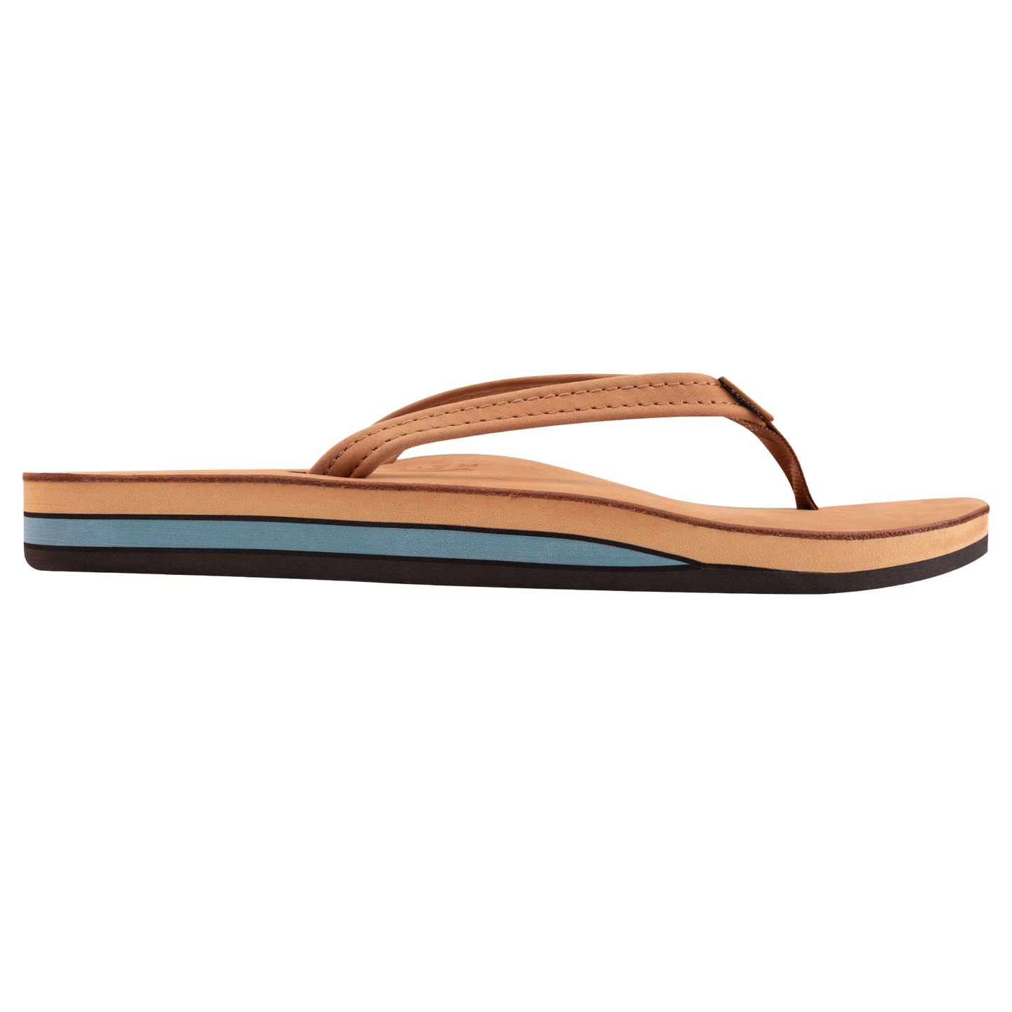 Rainbow Ladies Premier Tan & Blue Leather Double Layer 1/2" Narrow Strap Sandal 302ALTSN-TBLU