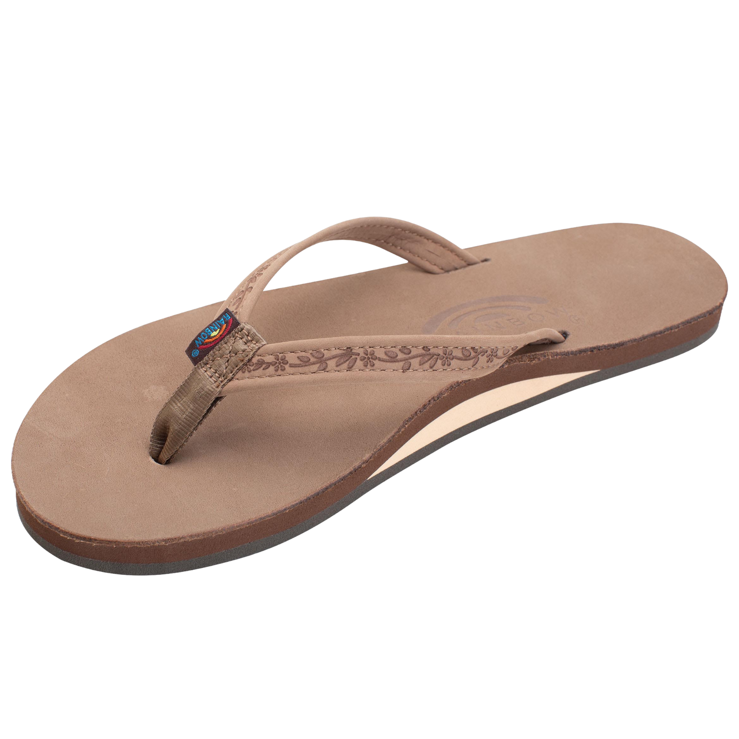 Rainbow Ladies Dark Brown Premier Leather Floral Narrow Strap Sandal 301ALTNF-DKBR