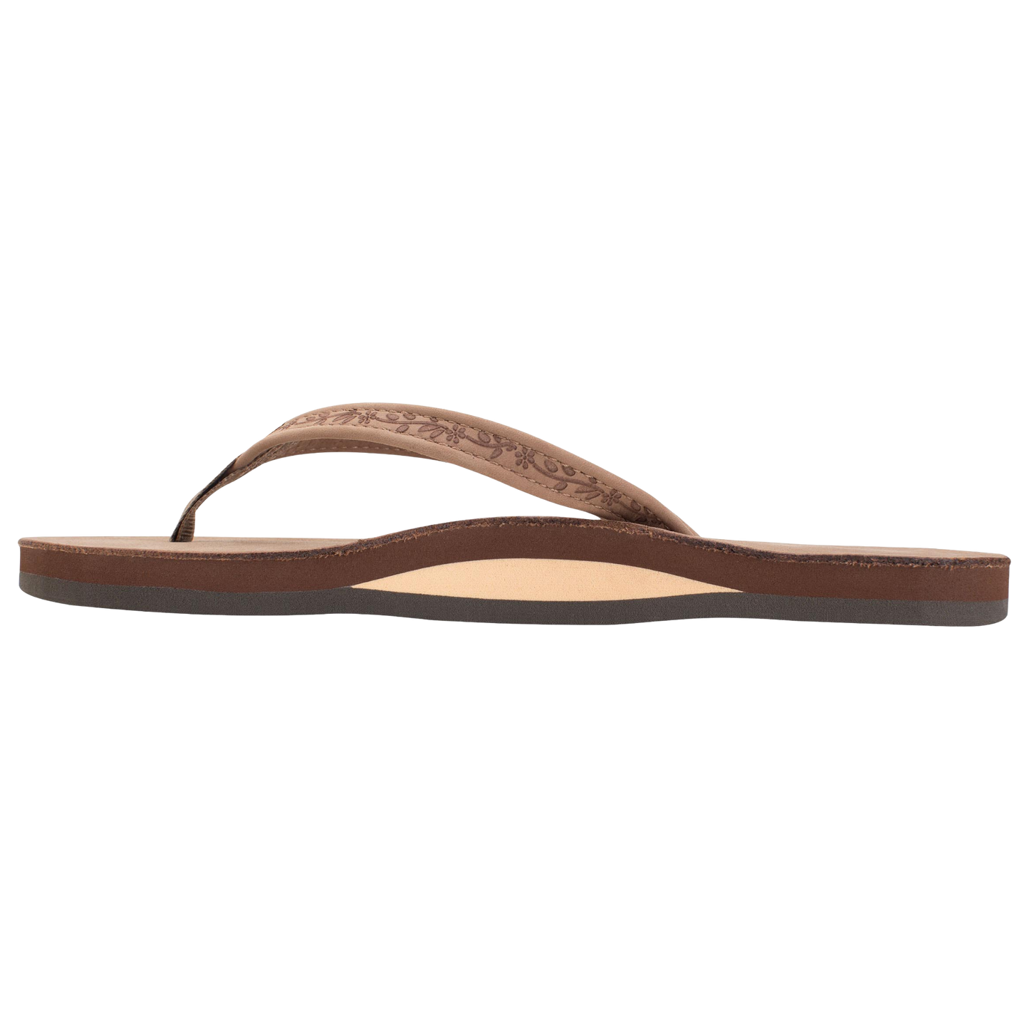 Rainbow Ladies Dark Brown Premier Leather Floral Narrow Strap Sandal 301ALTNF-DKBR