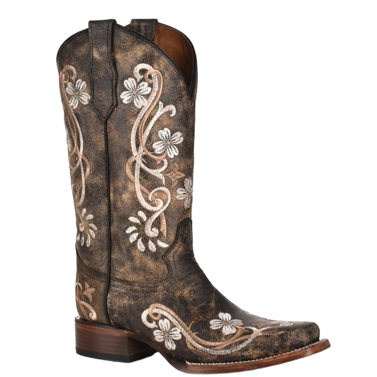 Circle G By Corral Ladies Black & Brown Floral Embroidered Boots L5241