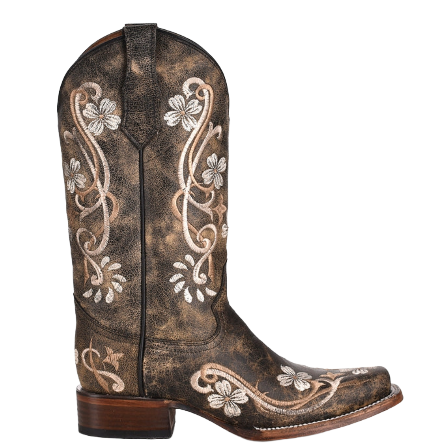 Circle G By Corral Ladies Black & Brown Floral Embroidered Boots L5241