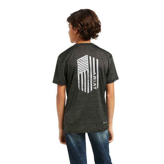Ariat Boy's Short Sleeve Charcoal Charger Vertical Flag T-Shirt 10039584