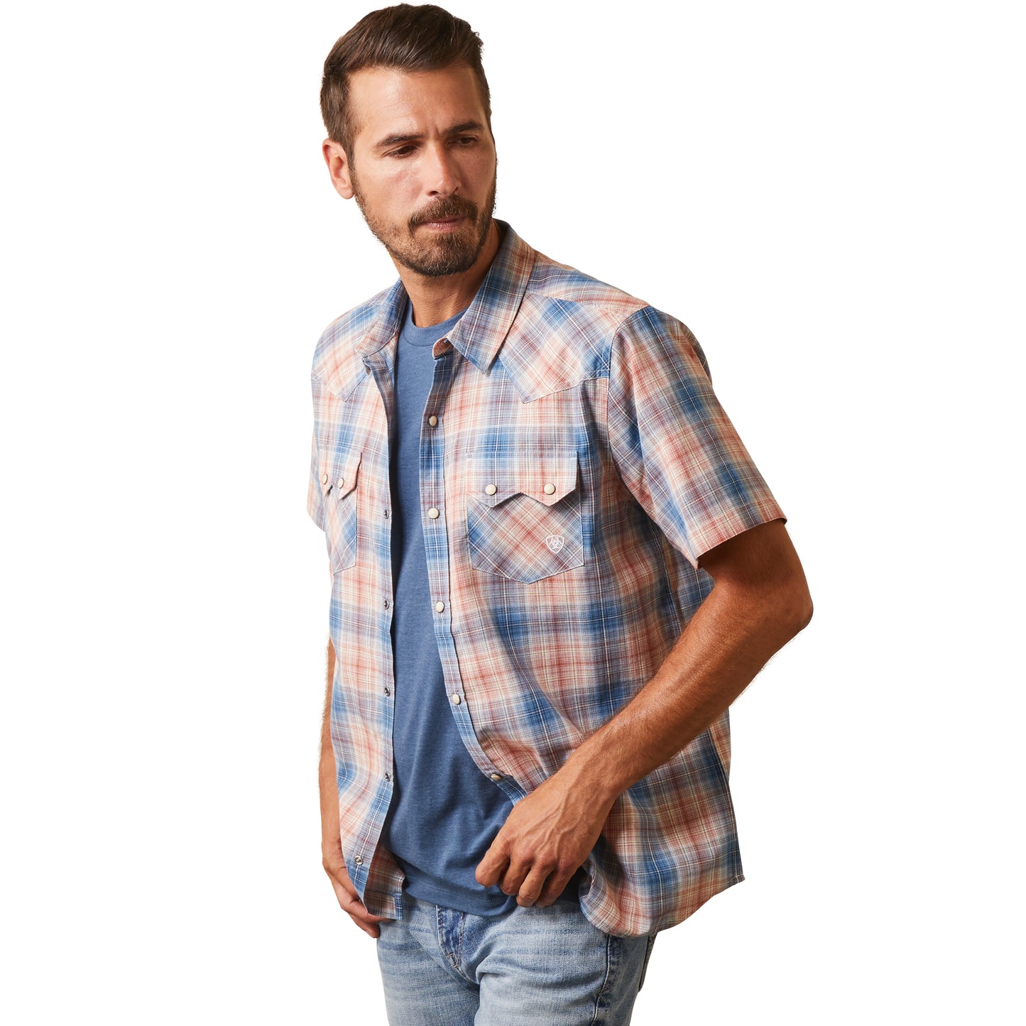 Ariat Men's Hadrian Retro Fit Blue Heaven Plaid Snap Down Shirt 10043762