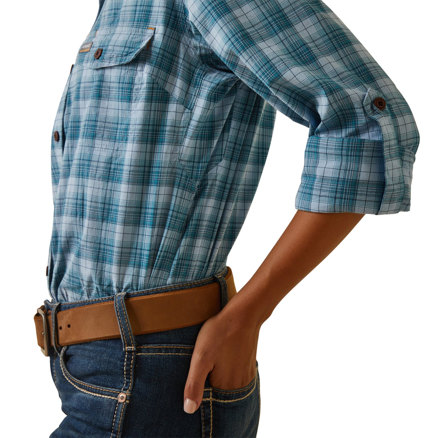 Ariat Ladies Clear Sky Plaid Blue Rebar Made Tough DuraStretch Work Shirt 10044347
