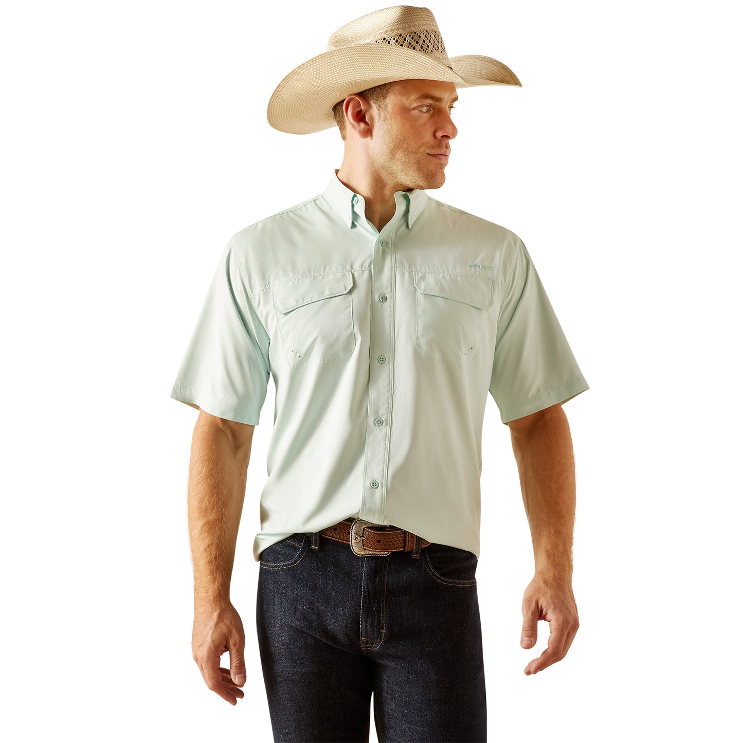 Ariat Men's VentTEK Outbound Classic Fit Bleached Aqua Shirt 10051319