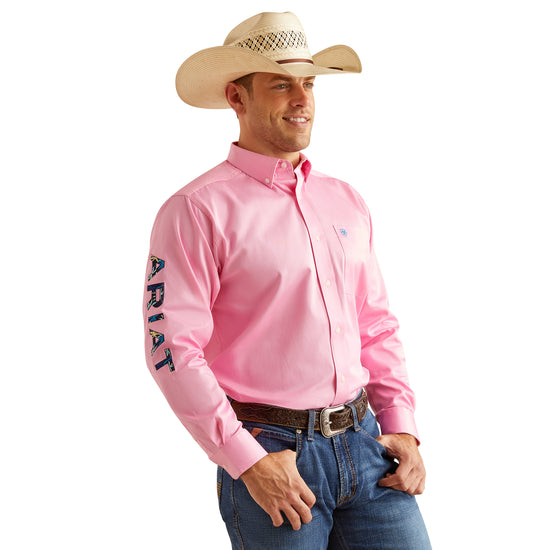 Ariat Men's Team Logo Twill Classic Fit Pink Button Down Shirt 10051336