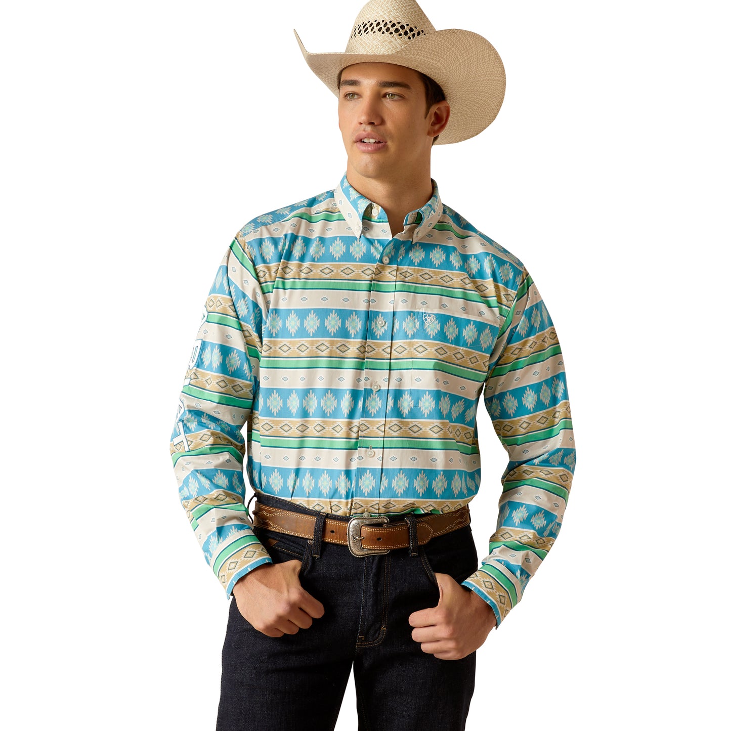 Ariat Men's Team Christian Moroccan Blue Button Down Shirt 10051523