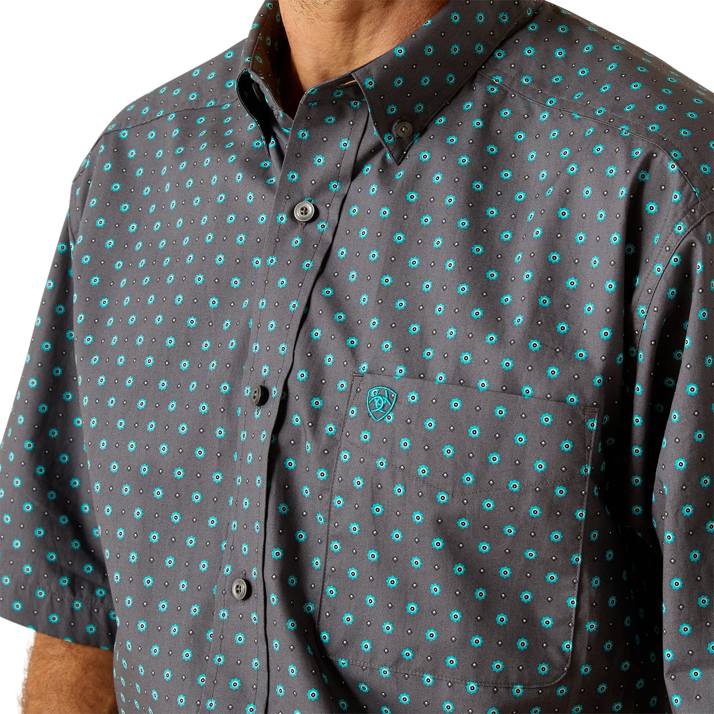 Ariat Men's Johnnie Grey & Turquoise Button Down Shirt 10051528