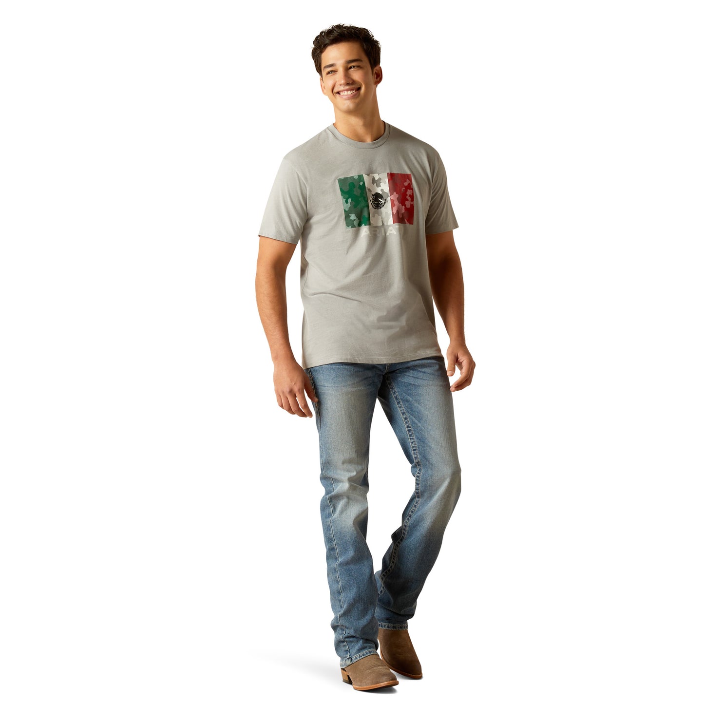 Ariat Men's Mexico Flag Graphic Stone Grey T-Shirt 10051751