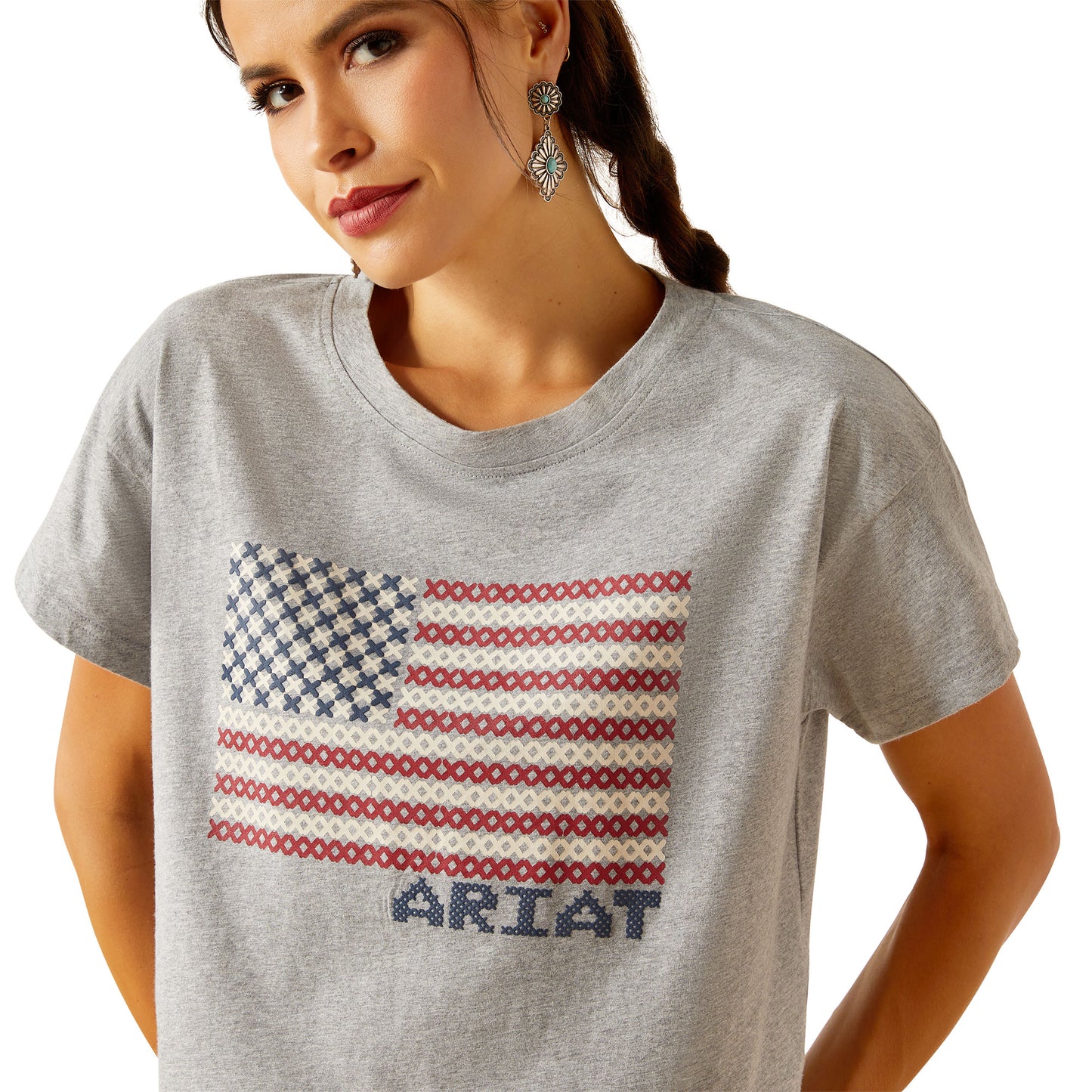 Ariat Ladies Homespun Flag Heather Grey Graphic T-Shirt 10051298