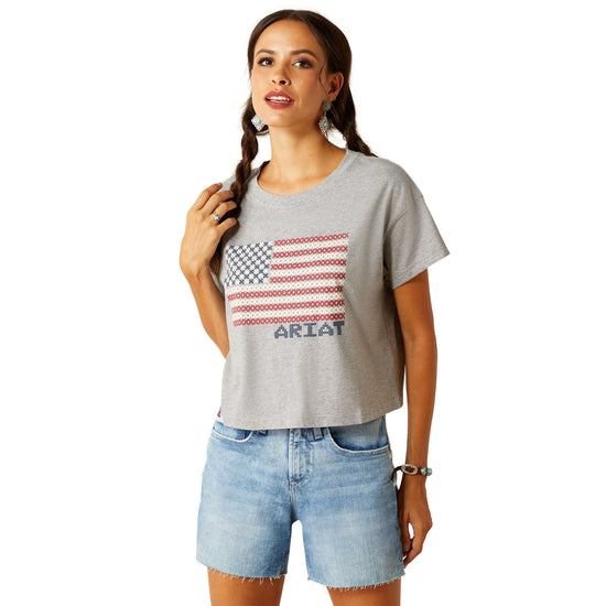 Ariat Ladies Homespun Flag Heather Grey Graphic T-Shirt 10051298