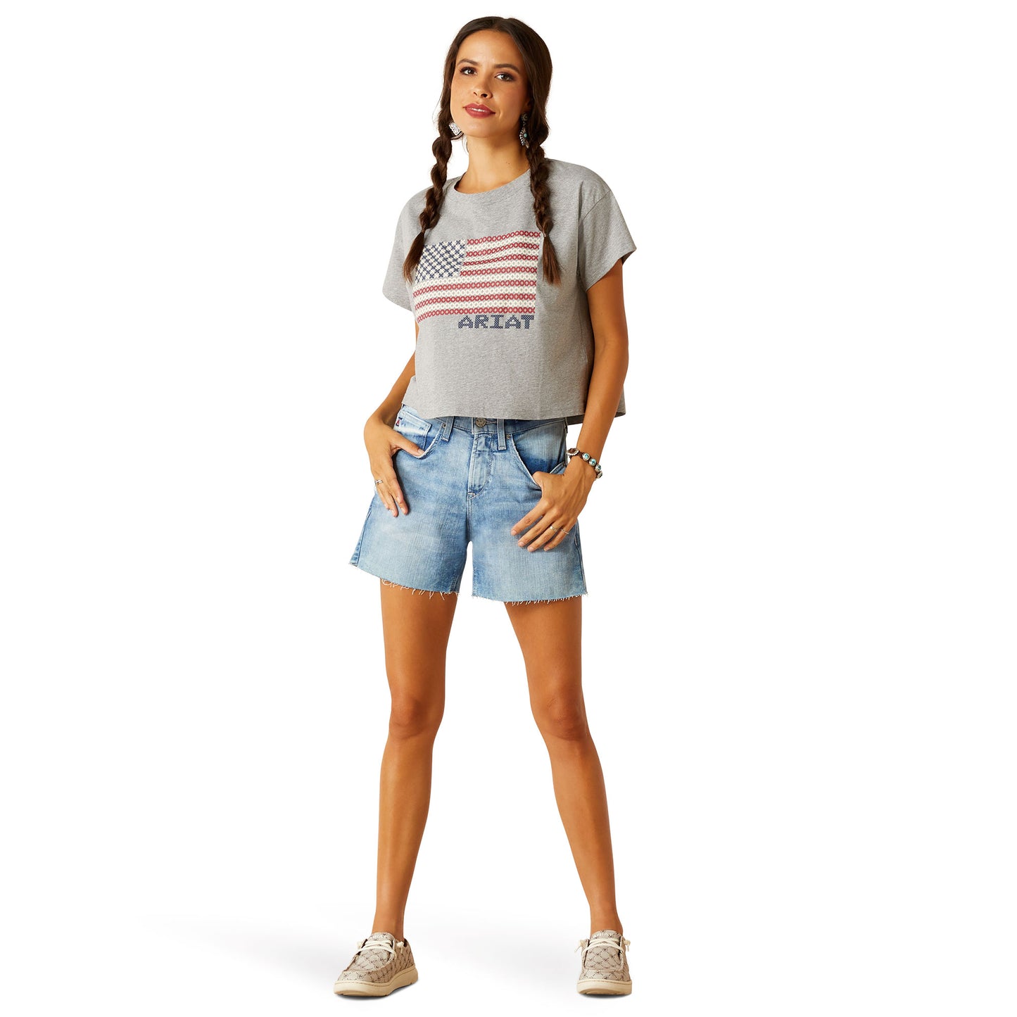 Ariat Ladies Homespun Flag Heather Grey Graphic T-Shirt 10051298
