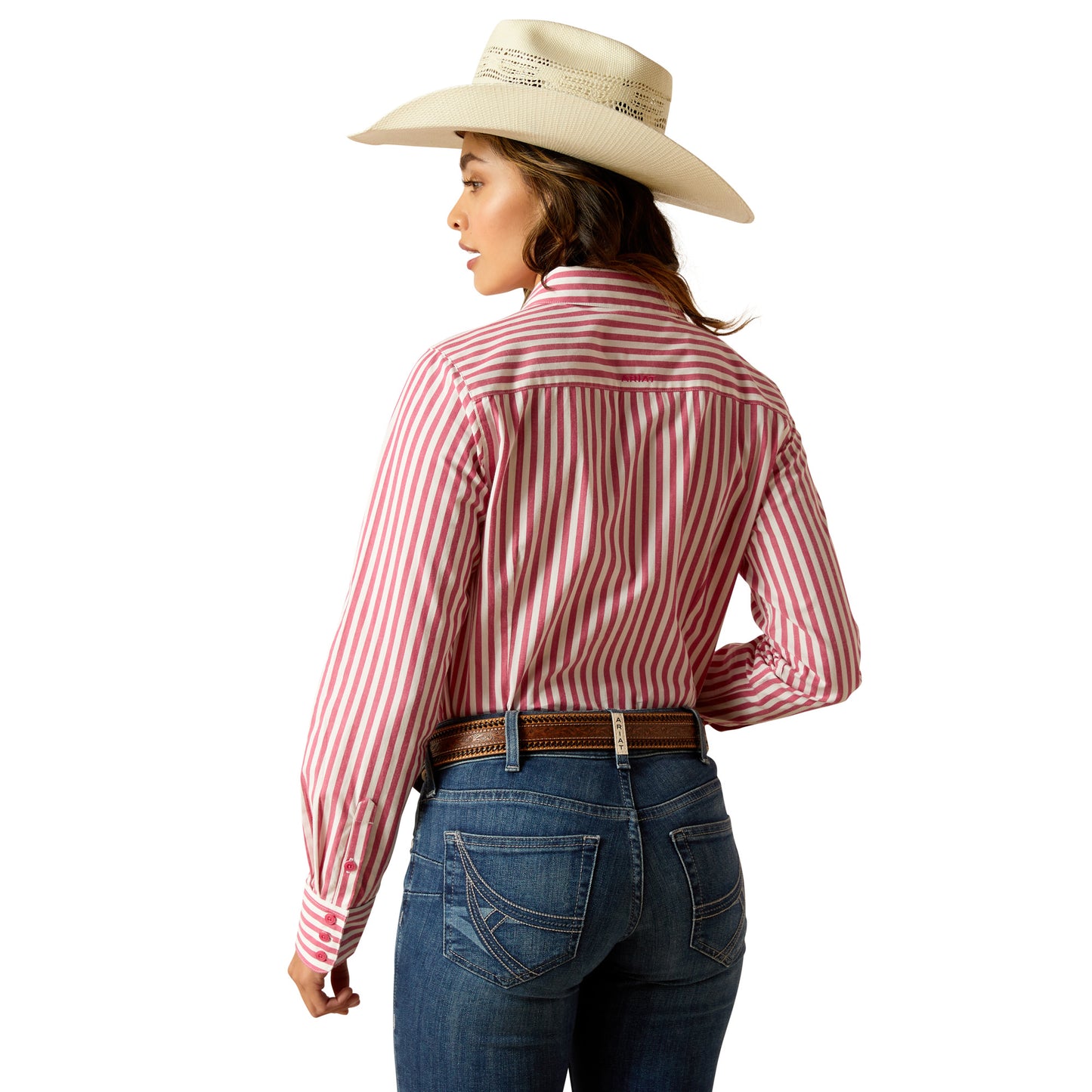 Ariat Ladies Kirby Stretch Pink Peacock Stripe Button Down Shirt 10051329