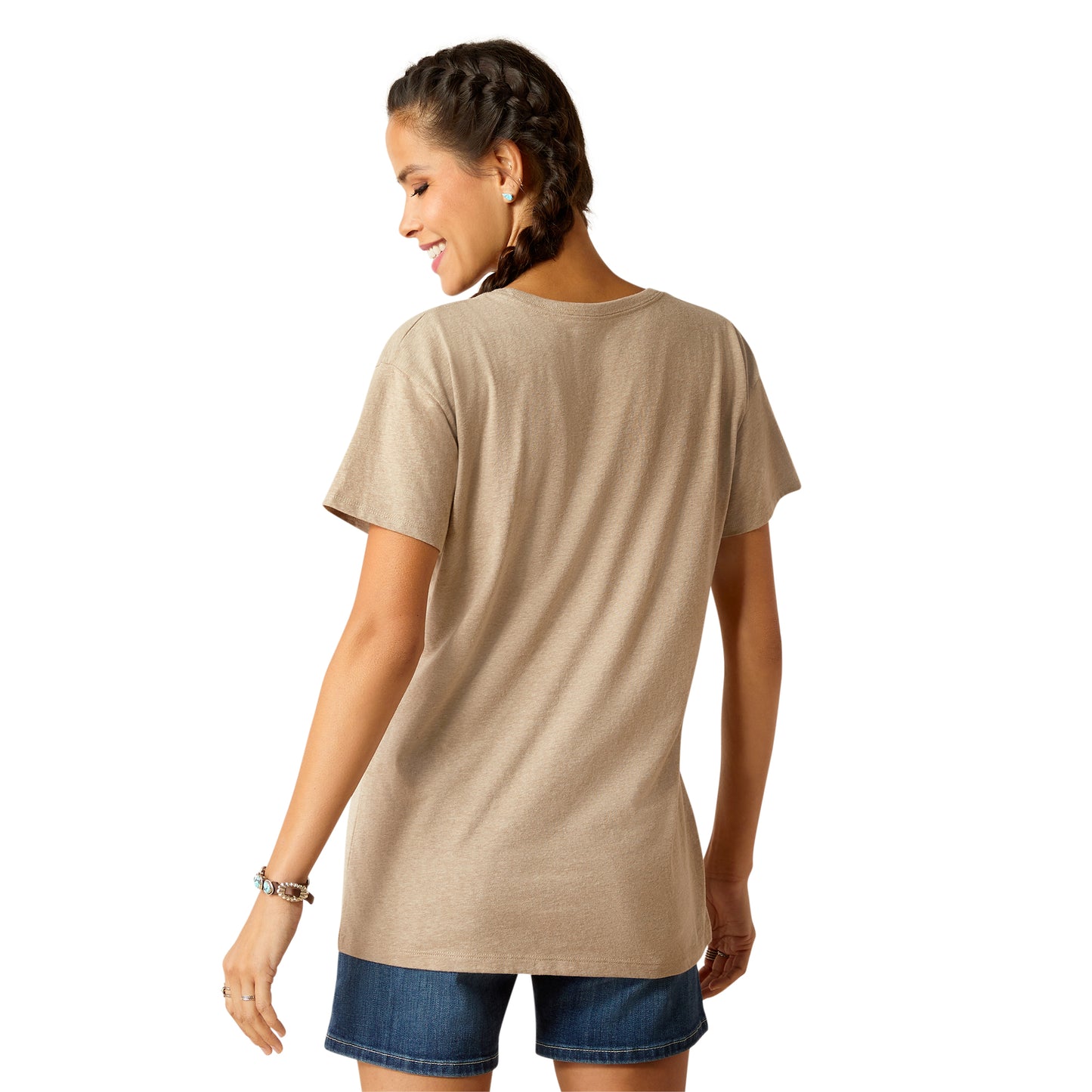 Ariat Ladies Cow Cover Oatmeal Heather Short Sleeve Shirt 10051765