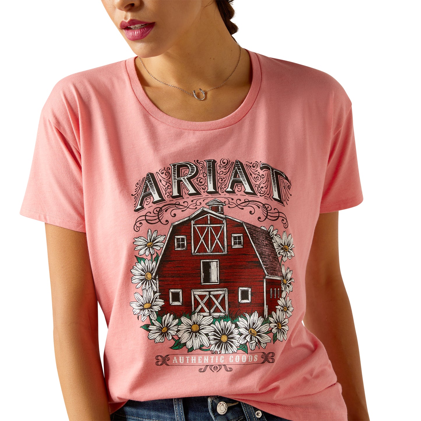 Ariat Ladies Floral Farm Coral Heather Short Sleeve Shirt 10051766