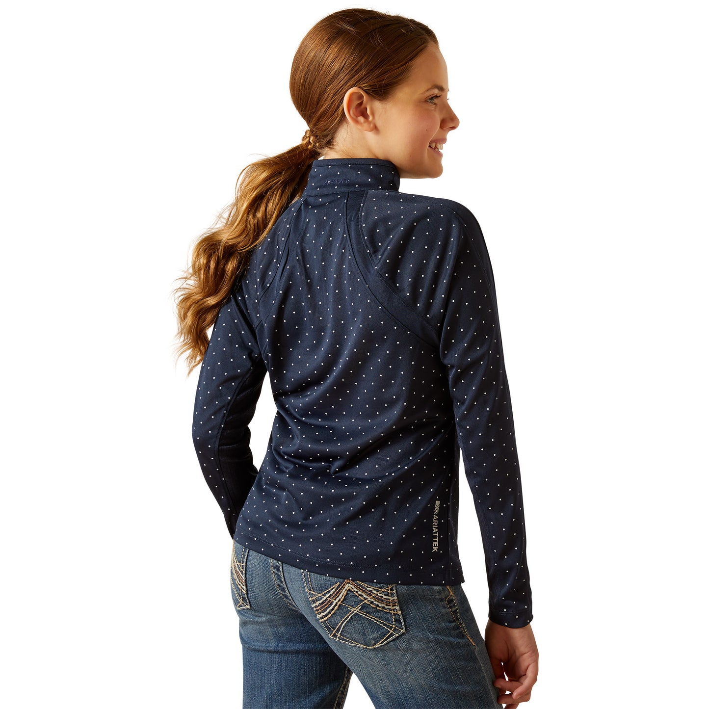Ariat Youth Girl's Sunstopper 3.0 Navy Dot 1/4 Zip Baselayer 10048922