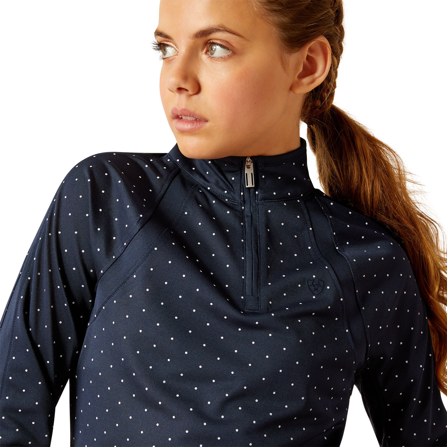 Ariat Youth Girl's Sunstopper 3.0 Navy Dot 1/4 Zip Baselayer 10048922