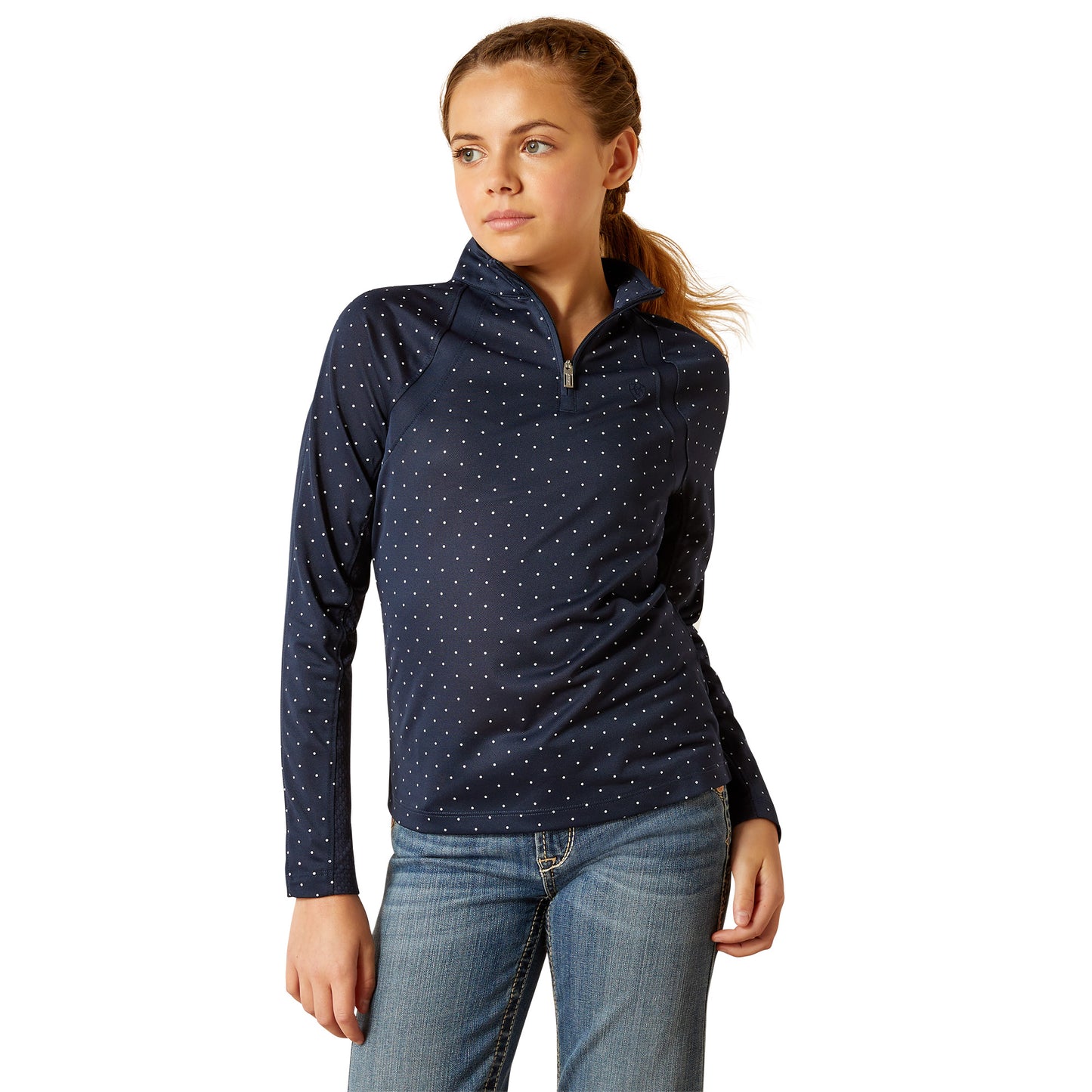 Ariat Youth Girl's Sunstopper 3.0 Navy Dot 1/4 Zip Baselayer 10048922