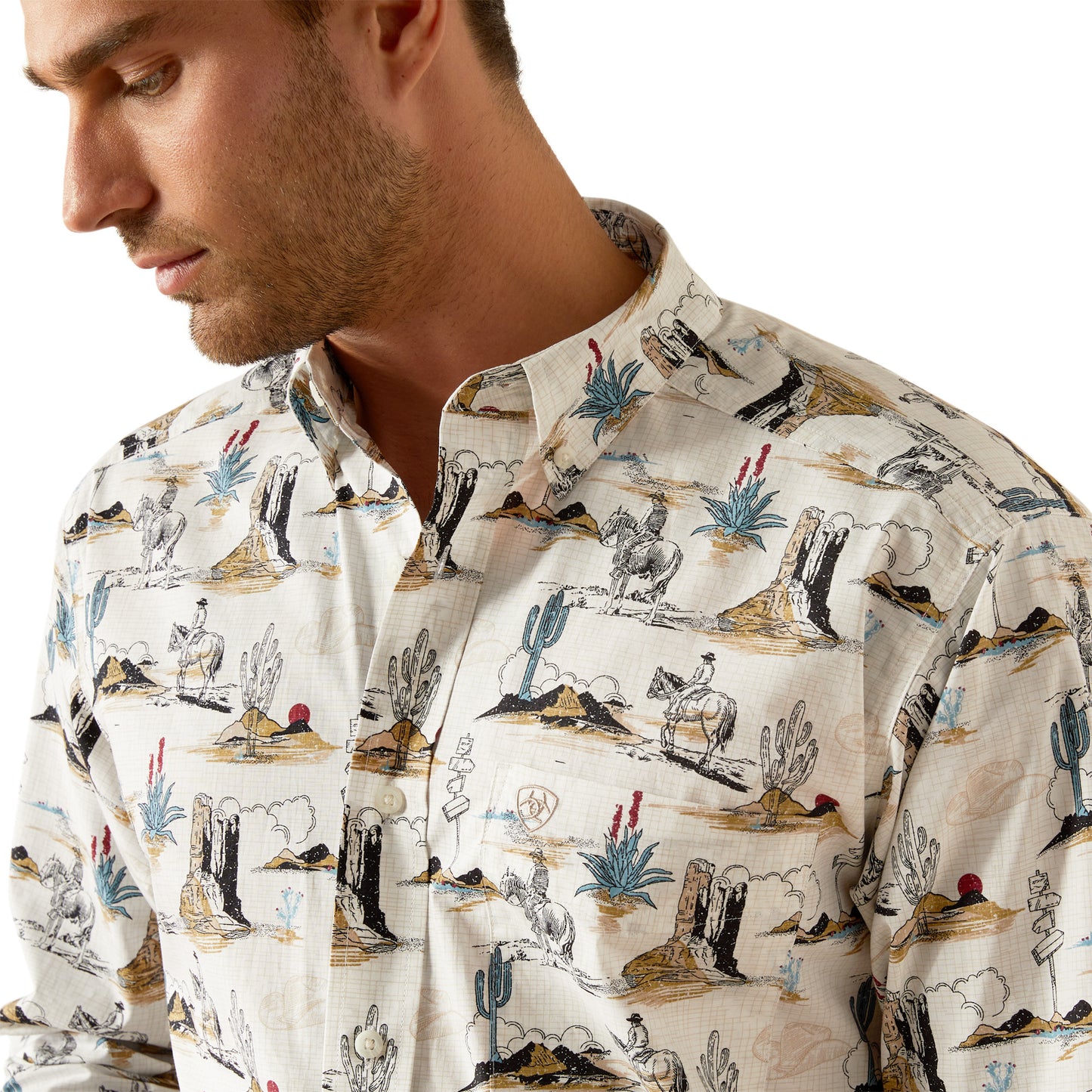 Ariat Men's Gunder Classic Fit Off White Snap Down Western Shirt 10054644