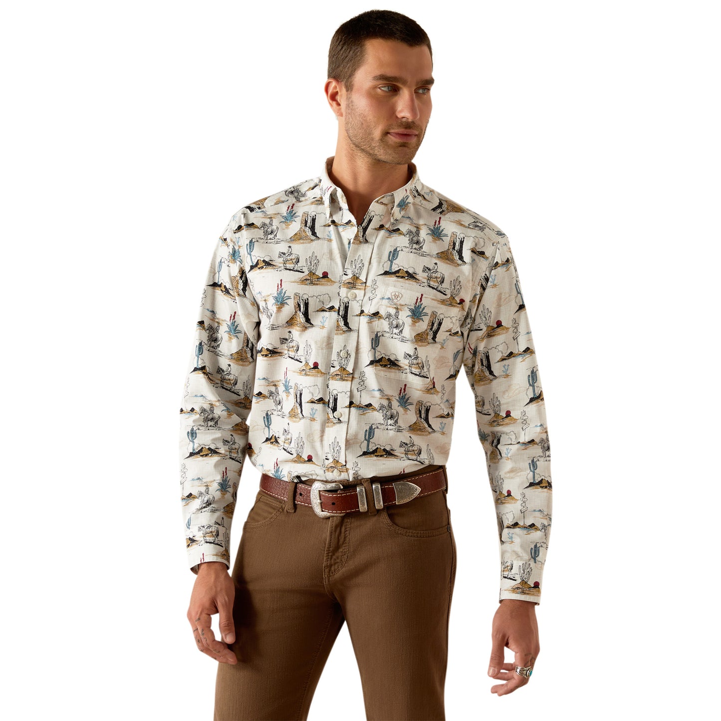 Ariat Men's Gunder Classic Fit Off White Snap Down Western Shirt 10054644