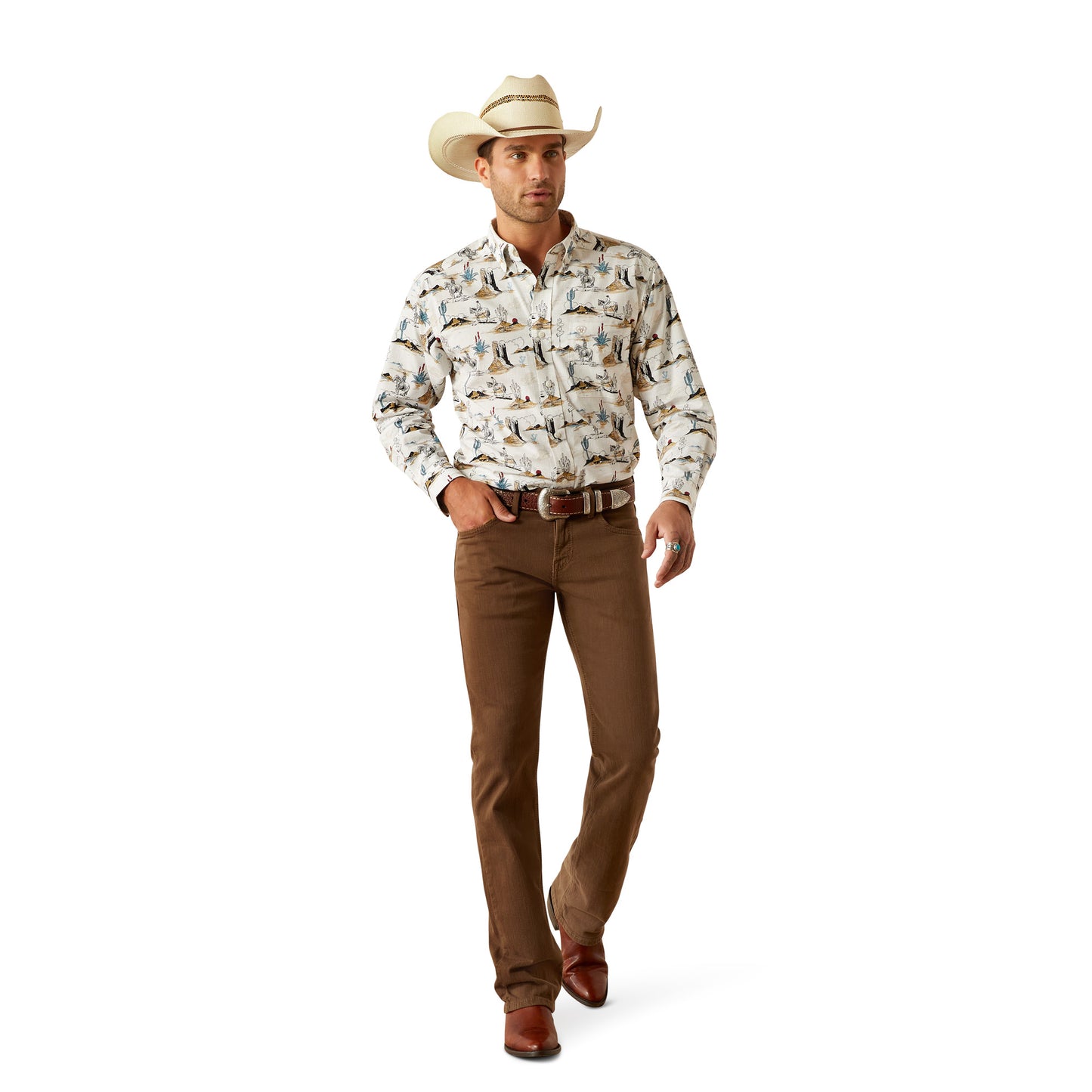 Ariat Men's Gunder Classic Fit Off White Snap Down Western Shirt 10054644