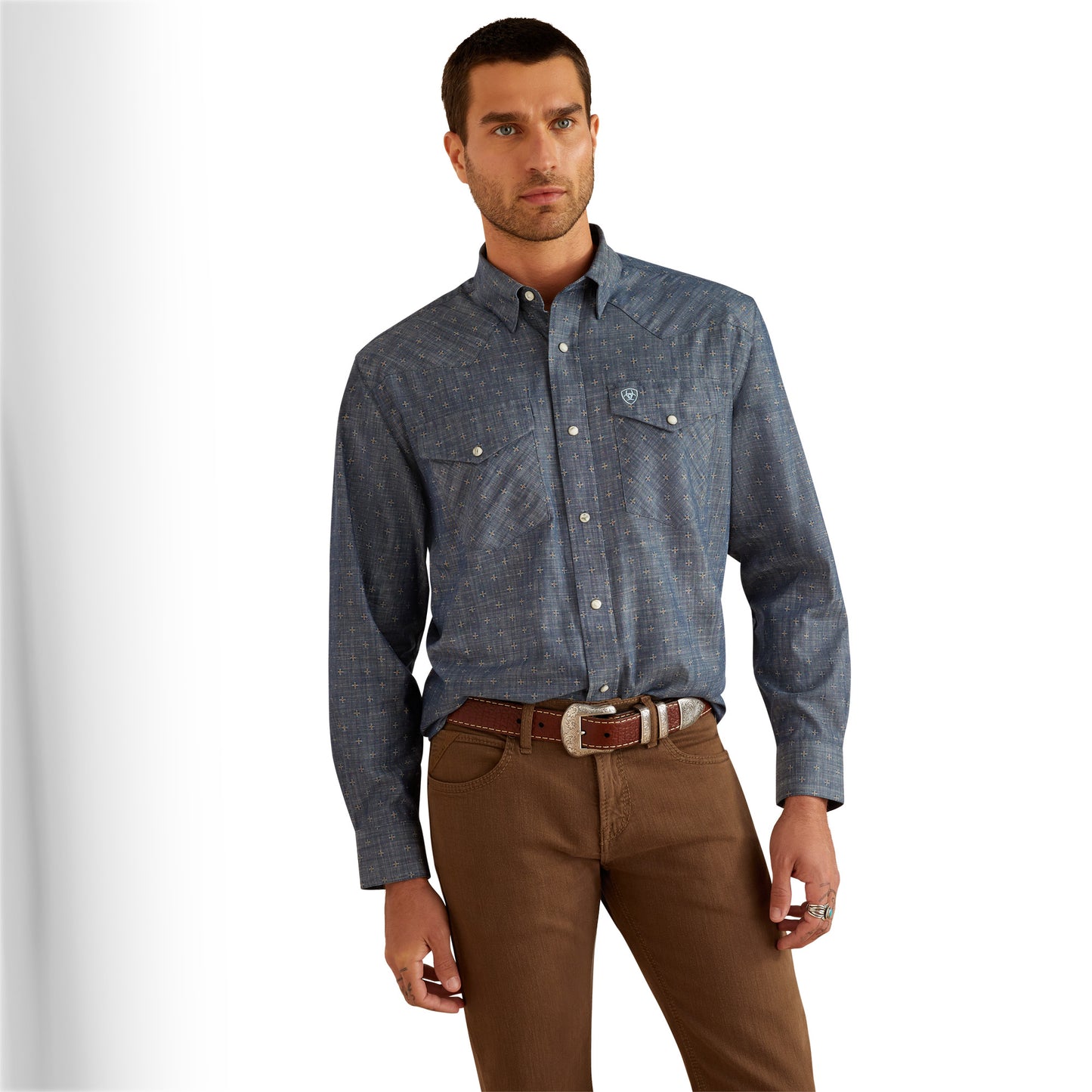 Ariat Men's Fenix Chambray Blue Classic Fit Snap Shirt 10054658