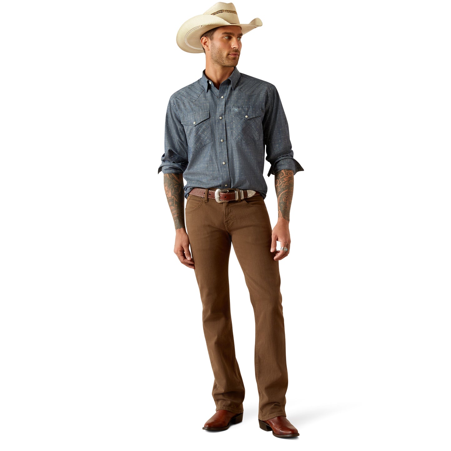 Ariat Men's Fenix Chambray Blue Classic Fit Snap Shirt 10054658