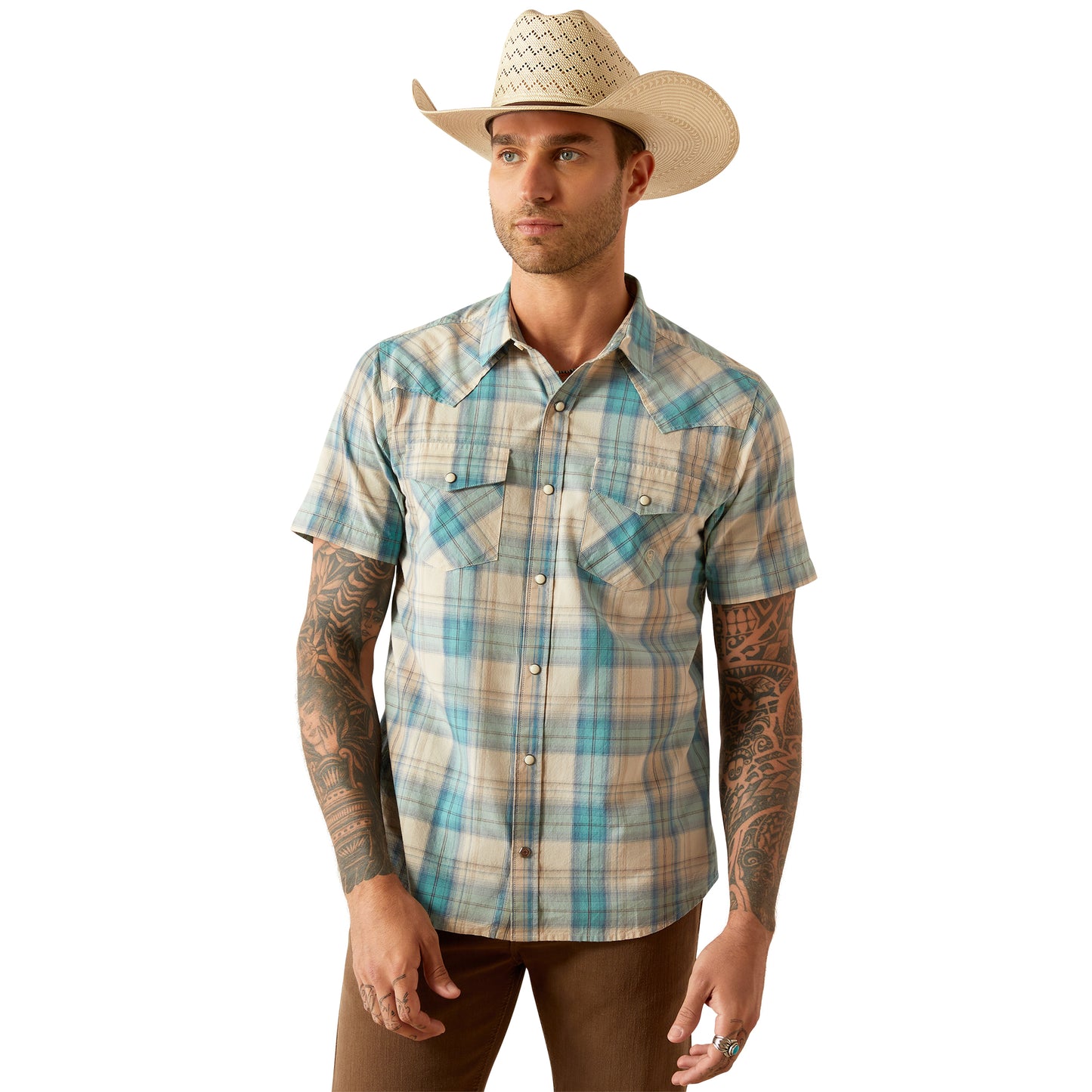 Ariat Men's Howland Turquoise & Cream Retro Fit Shirt 10054703