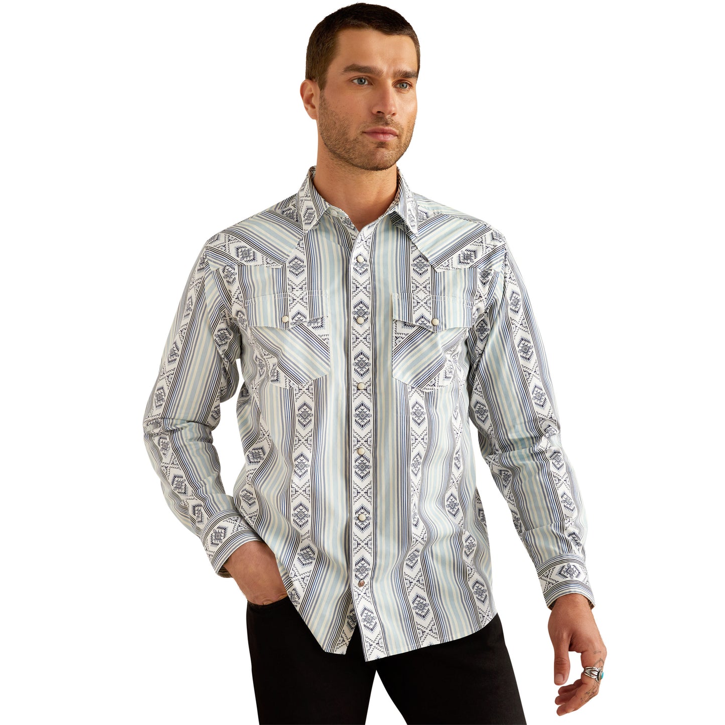 Ariat Men's Heller Retro Fit Blue Western Snap Shirt 10054704
