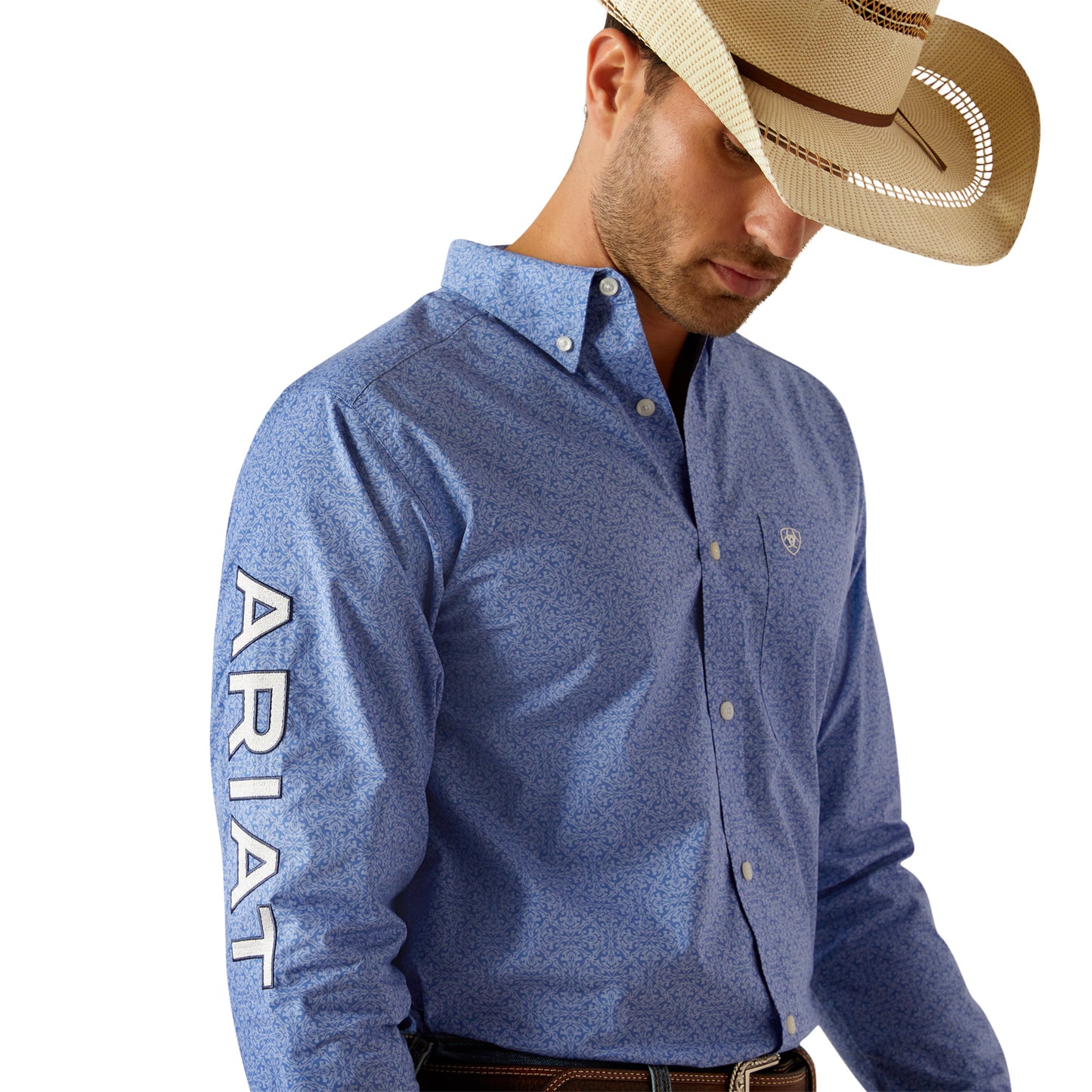 Ariat Men's Team Potter Blue & White Fitted Button Down Shirt 10054726