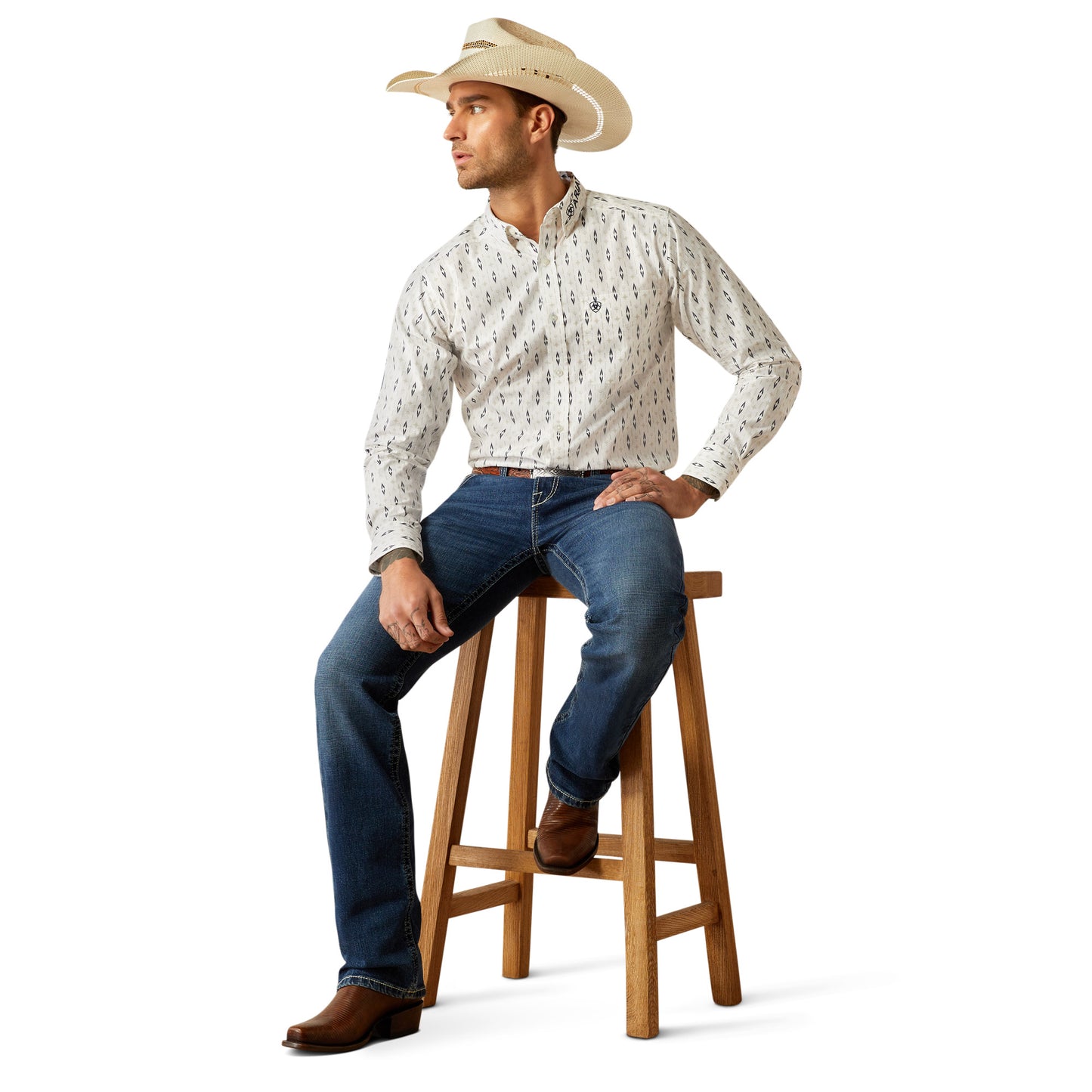 Ariat Men's Team Perkins White & Navy Fitted Button Down Shirt 10054728