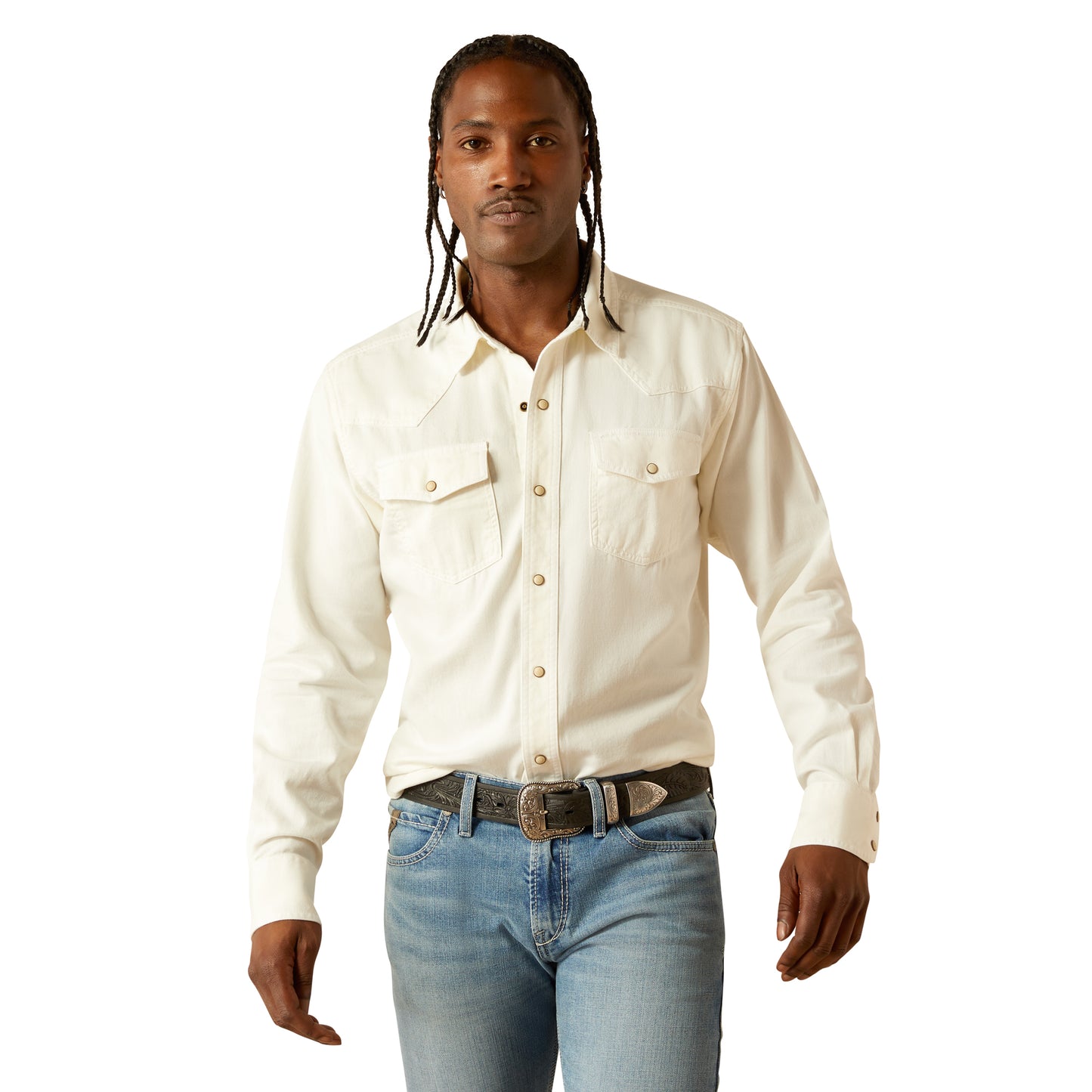 Ariat Men's Jurlington Retro Fit Off White Snap Shirt 10055107