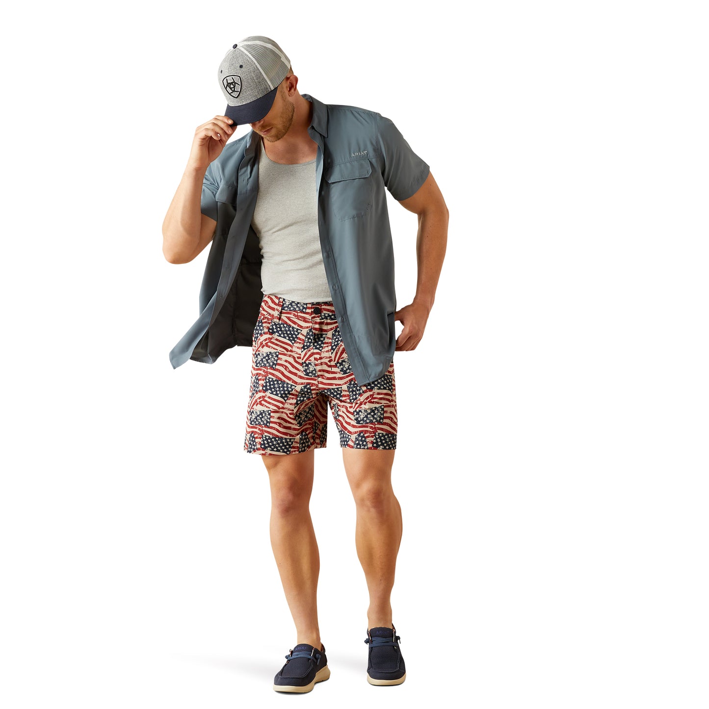 Ariat Men's VentTEK Outbound Newsboy Blue Fitted Shirt 10055229