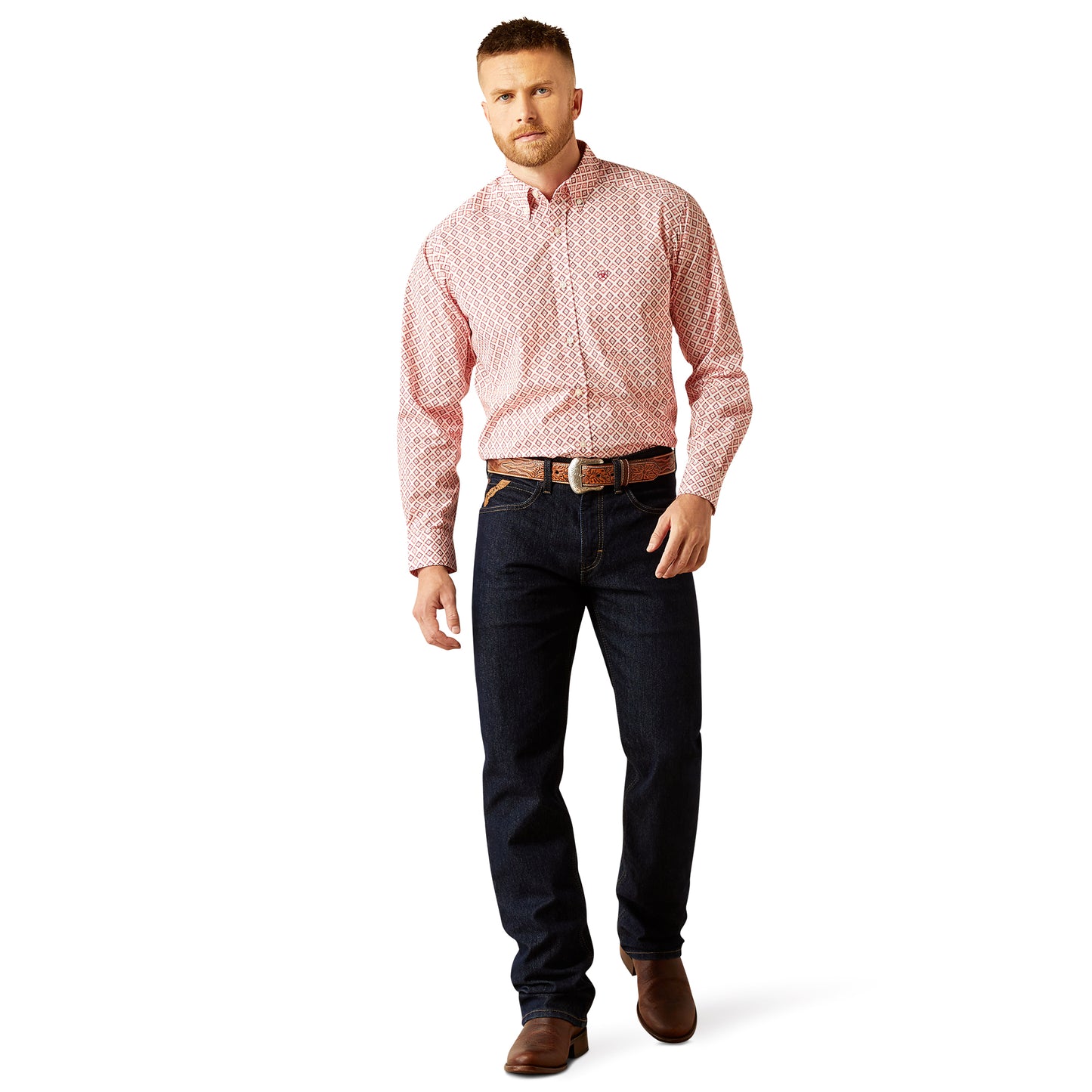 Ariat Men's Saylor Orange Classic Fit Button Down Shirt 10058966