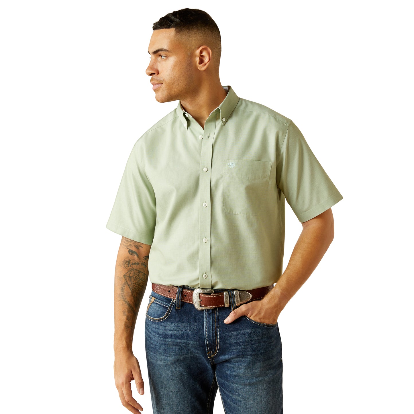 Ariat Men's Wrinkle Free Solid Aqua Classic Fit Shirt 10058980