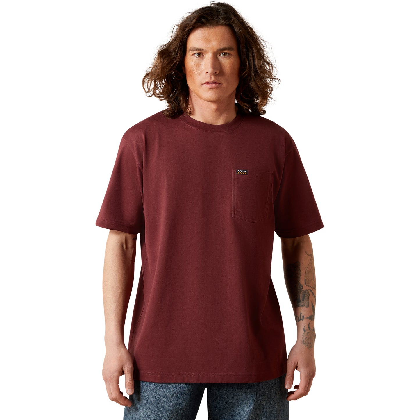 Ariat Men's Rebar Cotton Strong Standard Pocket Burgundy T-Shirt 10064013