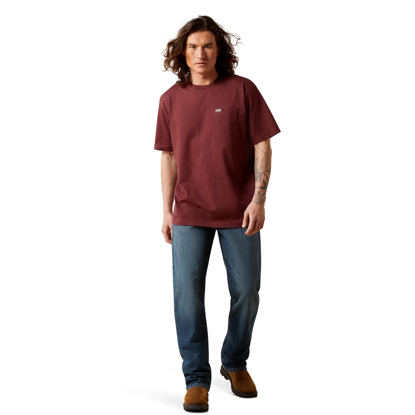 Ariat Men's Rebar Cotton Strong Standard Pocket Burgundy T-Shirt 10064013