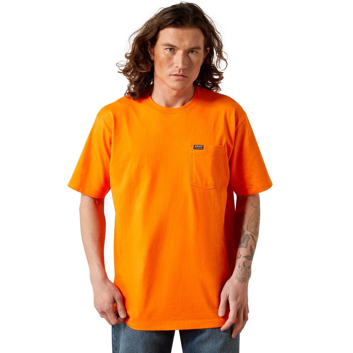 Ariat Men's Rebar Cotton Strong Safety Orange Standard Pocket T-Shirt 10064015