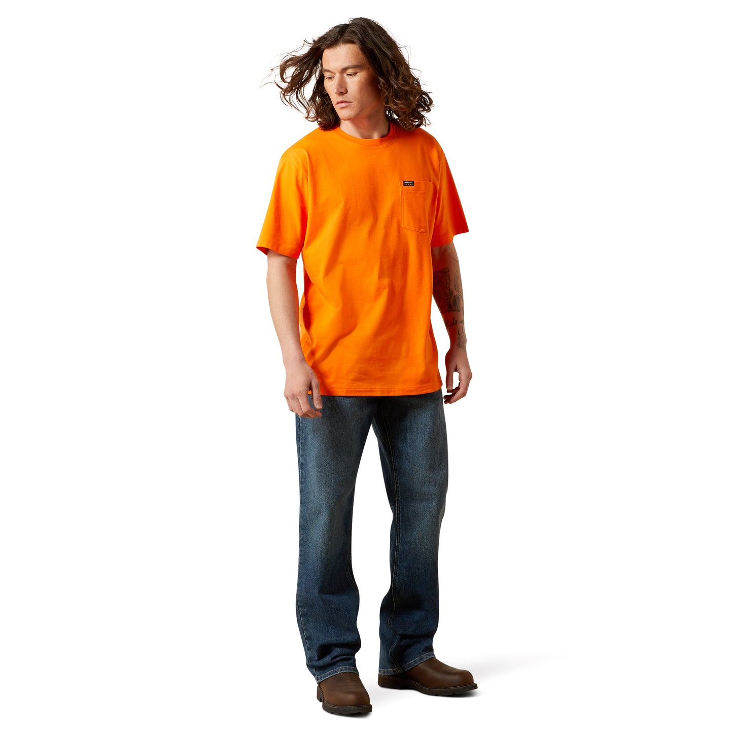 Ariat Men's Rebar Cotton Strong Safety Orange Standard Pocket T-Shirt 10064015