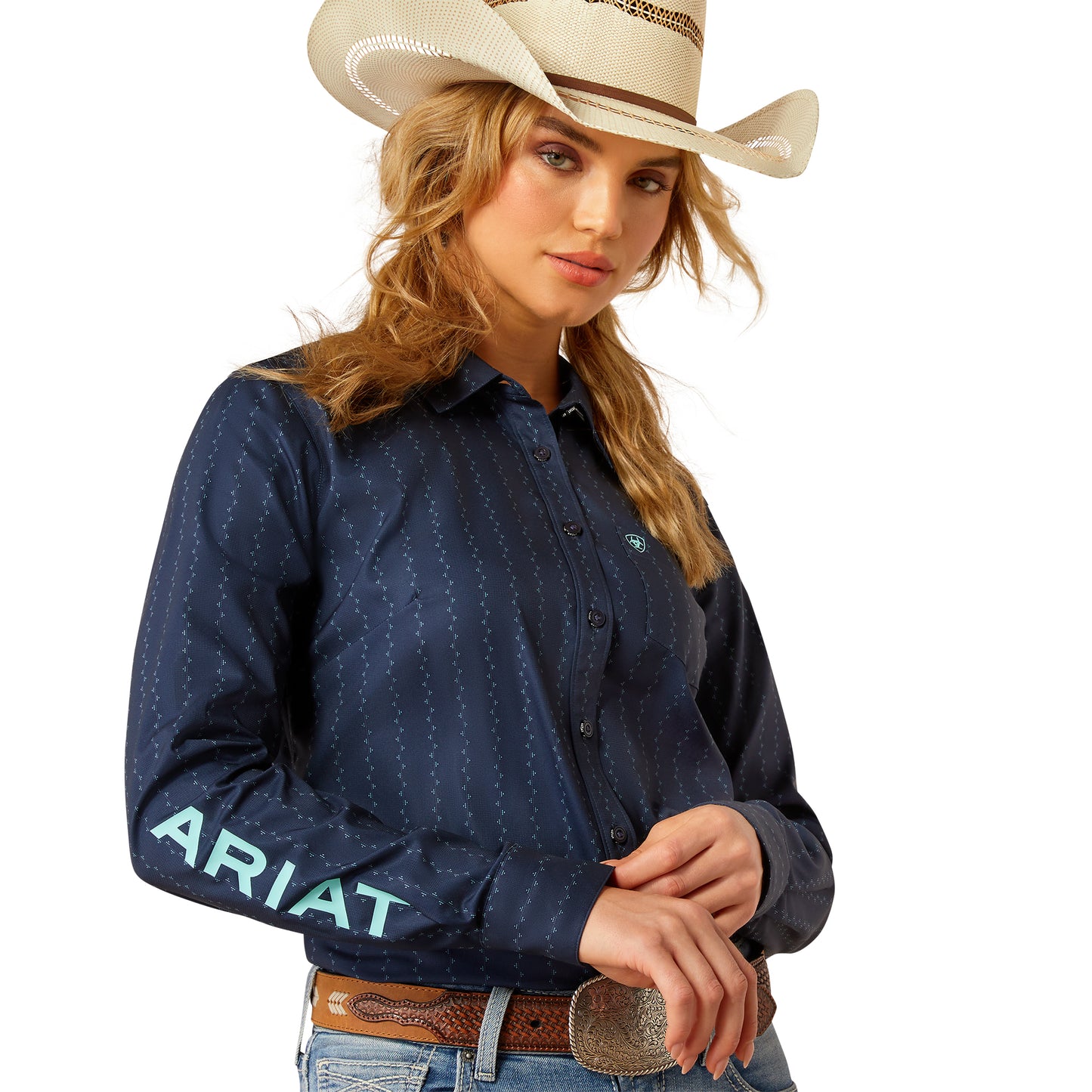 Ariat Ladies Kirby Pro Team Pompei Blue Button Down Shirt 100547590