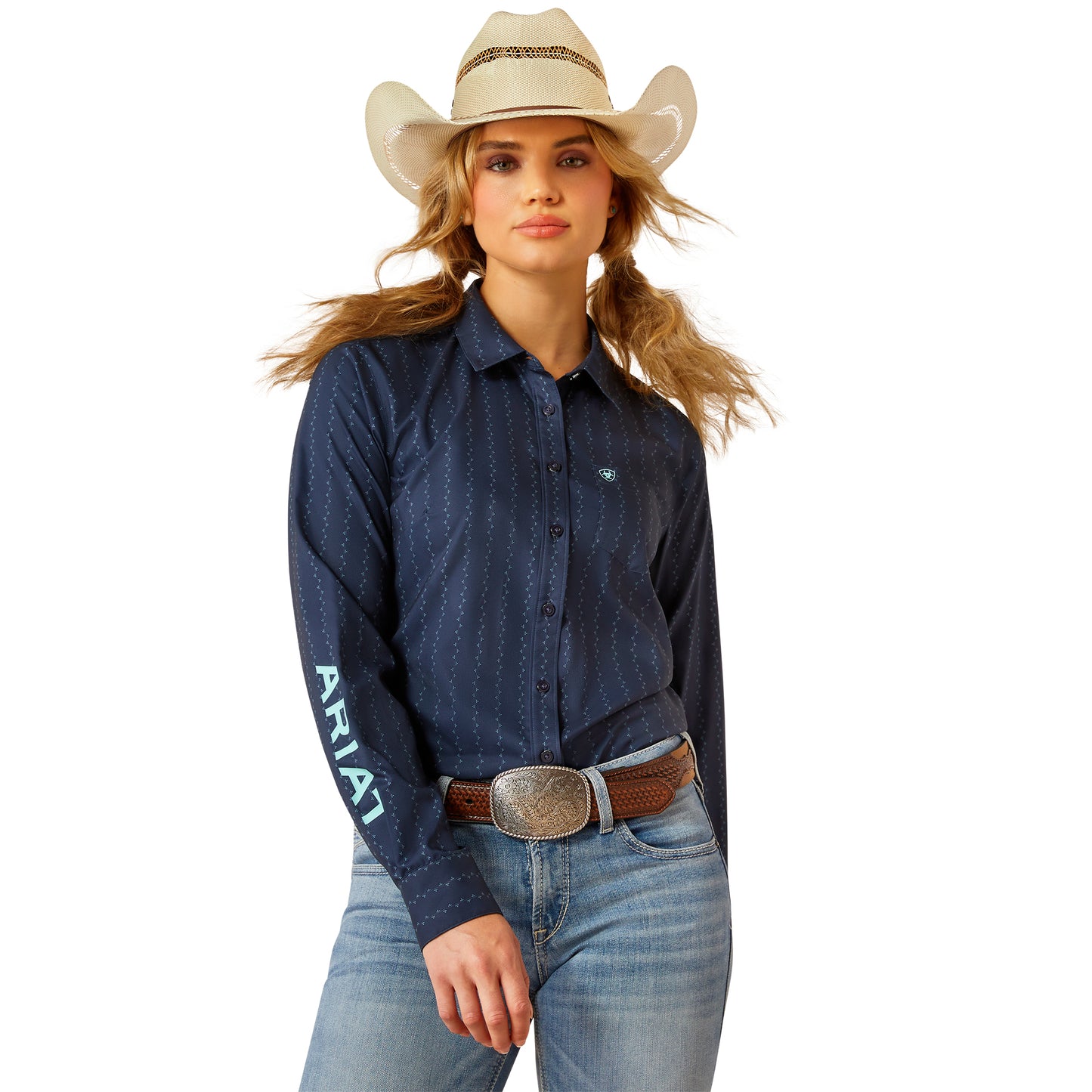 Ariat Ladies Kirby Pro Team Pompei Blue Button Down Shirt 100547590