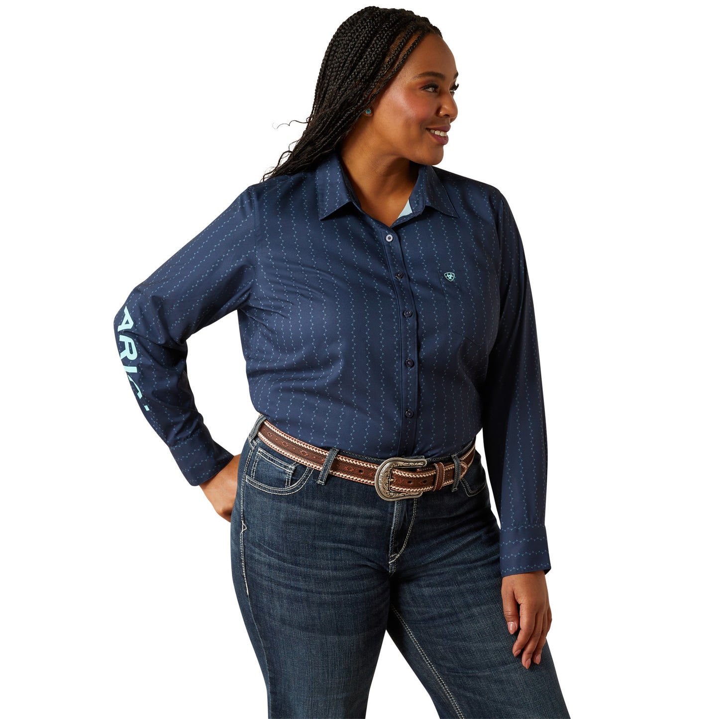 Ariat Ladies Kirby Pro Team Pompei Blue Button Down Shirt 100547590