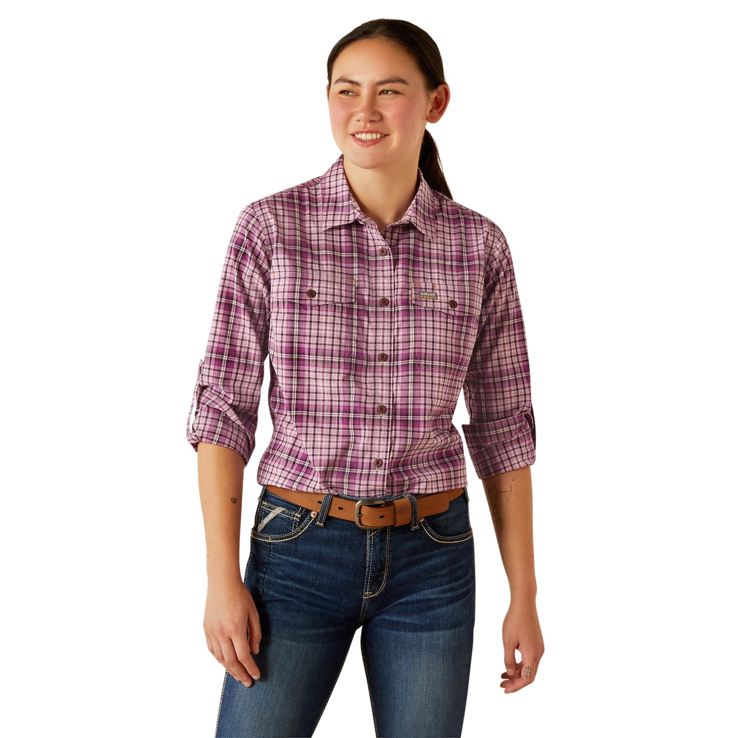 Ariat Ladies Rebar Made Tough Smokey Grape DuraStretch Work Shirt 10055077