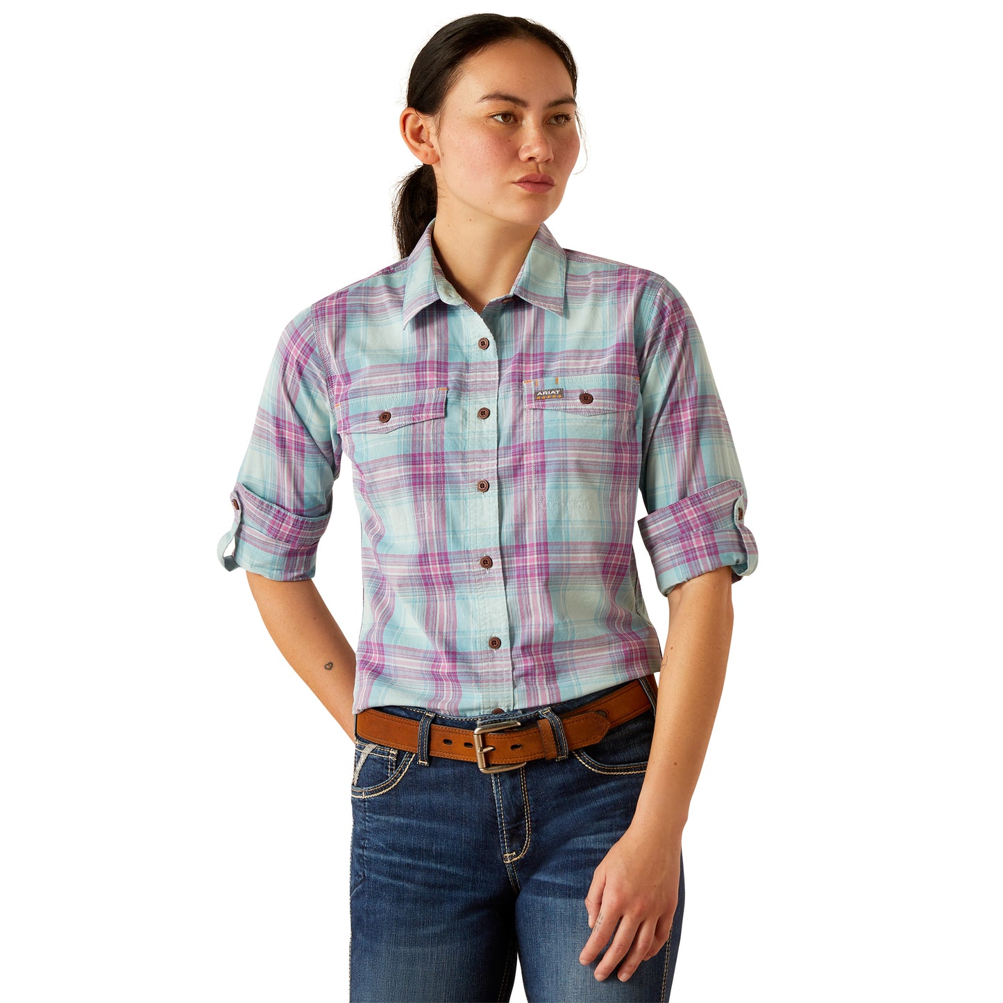 Ariat Ladies Rebar Made Tough Aquatic DuraStretch Work Shirt 10055079